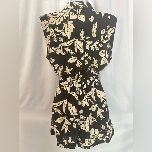 Rachel Zoe Black & Cream Floral Linen Blend Belted Romper Size 6 (1260) - Picture 5 of 17